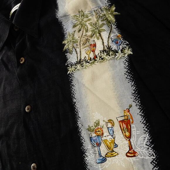Moda Campia Moda Mens Black Rayon Drinks Palm Tree  Hawaiian Button Shirt XXL - Picture 3 of 8
